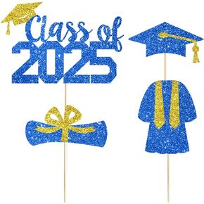 4 Pcs Class of 2025 Cake Topper Red Glitter 2025 Graduation Party Cake Decor Congrats Grad/High School/We are So Proud of You/Happy Graduation 2025 Graduate Party Cake Supplies Decorations