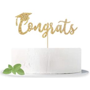 Gold Glitter Congrats Cake Topper - Congrats Grad Cake Decor - 2022 High School/ College/Senior Graduation Party Decorations Supplies