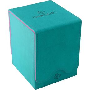 Squire 100+ XL Convertible Deck Box - Card Storage Box with Removable Cover Clips, Holds 100 Double-Sleeved Cards in Extra Thick Inner Card Sleeves, Teal/Pink Color, Made by Gamegenic