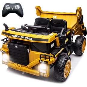 NEWQIDA 24V Ride on Dump Truck, Kids Electric Car with Remote Control, Ride on Construction Vehicles with Electric Dump Bed and Extra Shovel, 2x75W Powerful Motors, Up to 4.4 Mph, Soft Start, Yellow