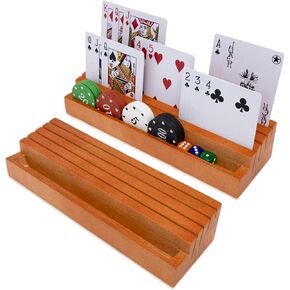Playing Card Holders Deck Stand, Play Cards Holder for Kids or Elder People, Hands-Free Wood Holder Racks,Tray for Organizing Cards (2 Pack-Red)