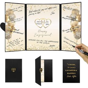 DARUNAXY Black Gold Engagement Party Decorations, Happy Engagement Alternative Signature Guest Book Just Engaged Gifts Almost Married Congratulations Engagement Signing Card Board Party Supplies
