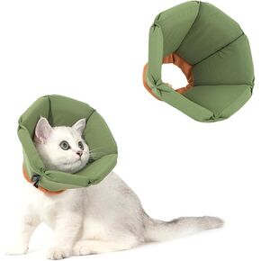 Cat Cone Collar - Soft Waterproof Elizabethan for Cats, Cute Green Flower Anti-Lick Recovery Collar, Adjustable Healing Collar for Wound Care & Surgery，M