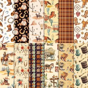 24 Sheets Western Cowboy Pattern Paper Western Scrapbook Paper - 11.8" x 11.8" Wild West Desert Cactus Rodeo Boots Patterned Double-Sided Decorative Craft Papers for Scrapbooking Background Card Makin