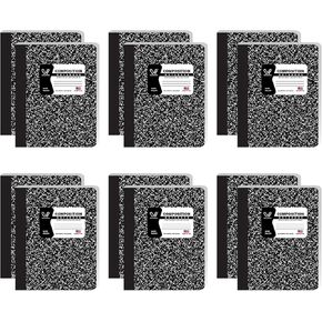 Wide Ruled Composition Notebooks 4 Pack, 100Sheets/200 Pages, 9-3/4" x 7-1/2", Black & White Marble Cover Composition Book, Sturdy Sewn Binding, Made in USA, For School, Office & College