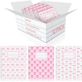 Jetec 12 Pack Pink Bow Composition Notebooks Preppy Coquette Cute Spiral Notebook 9-3/4 x 7-1/2 Inch College Ruled Hard Cover Journal Preppy School Supplies for Back to School Gift, 100 Pages