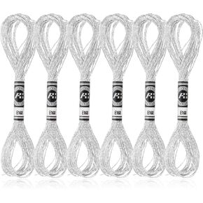 6 Skeins Silver Polyester Hand Embroidery Floss Embroidery Thread Friendship Bracelet String Metallic Polyester Bracelet Yarn Cross-Stitch Threads for DIY Sewing String Art Crafts Makin