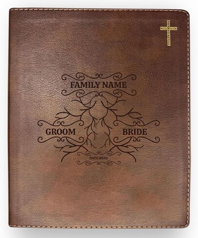 Personalized Bride & Groom NIV Bible Faux Leather Medium Print Size | Full Cover Design with Roots 1 and Name or Text | Wedding Ceremony Faith Vows Gift | Brown in Kuwait