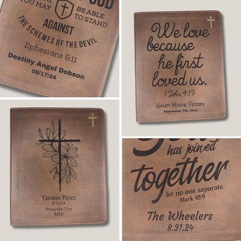Personalized Bride & Groom NIV Bible Faux Leather Medium Print Size | Full Cover Design with Roots 1 and Name or Text | Wedding Ceremony Faith Vows Gift | Brown in Kuwait