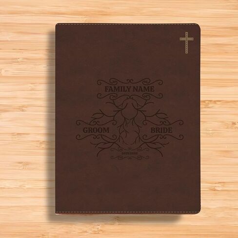 Personalized Bride & Groom NIV Bible Faux Leather Medium Print Size | Full Cover Design with Roots 1 and Name or Text | Wedding Ceremony Faith Vows Gift | Brown in Kuwait