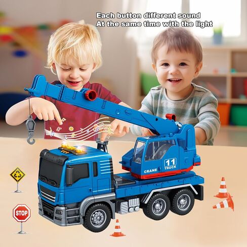 Crane Truck Toy, for 3 4 5 6 7 Years Old Boy ,Truck Vehicle Toy with acousto-optic Inertial function,Traffic Signs Roadblock Guidepost, Working Hook, Construction, Birthday Gifts for Boys & Girls in Saudi Arabia