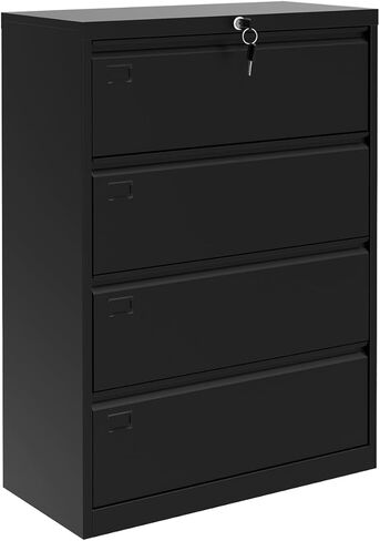 GarveeHome 4 Drawer File Cabinet for Home Office, Heavy Duty Steel Lateral Filing Cabinet with Locks, Fits Legal/Letter/A4 Size Documents, Easy to Assemble, Black in Saudi Arabia