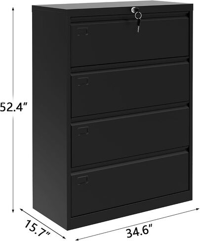 GarveeHome 4 Drawer File Cabinet for Home Office, Heavy Duty Steel Lateral Filing Cabinet with Locks, Fits Legal/Letter/A4 Size Documents, Easy to Assemble, Black in Saudi Arabia