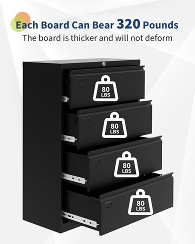 GarveeHome 4 Drawer File Cabinet for Home Office, Heavy Duty Steel Lateral Filing Cabinet with Locks, Fits Legal/Letter/A4 Size Documents, Easy to Assemble, Black in Saudi Arabia