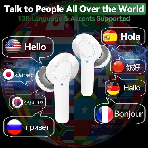 Translating Earbuds Real Time B11 - Two Way 138 Language Voice Translation Device, Instant Translator Earbuds, Audífonos Traductor de Voz Instantáneos de Idiomas Español Ingles (White) in Kuwait