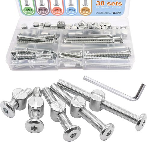 Weideer 26 مجموعة براغي سرير الأطفال مجموعة استبدال الأجهزة M6x20mm/ 40mm/ 50mm/ 60mm/ 70mm/ 80mm إطار سرير الطفل مسامير سداسية مقبس محرك غطاء مسامير برميل صواميل خشبية طقم وتد للأسرّة والكراسي والأثاث in Saudi Arabia