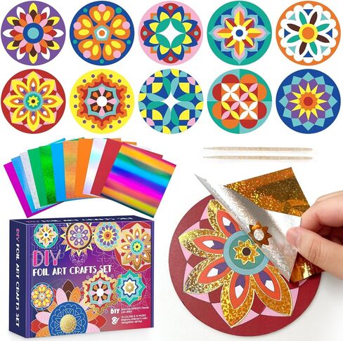 TENYEAH Foil Art for Kids, DIY Paper Craft Kit for Girls Boys Ages 8+, Fun Mandala Creative Activity Toys for Kids in Saudi Arabia