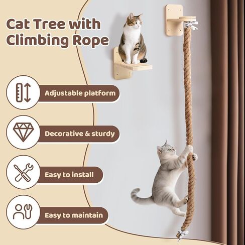 Cat Climbing Wall, Wall Mounted Cat Ladder, Cats Climbings Pole with 59in Climbing Rope, Larger and Wider Base Cats Ladder for Walls with Scratching Post (2m/78.7in Long) in Saudi Arabia