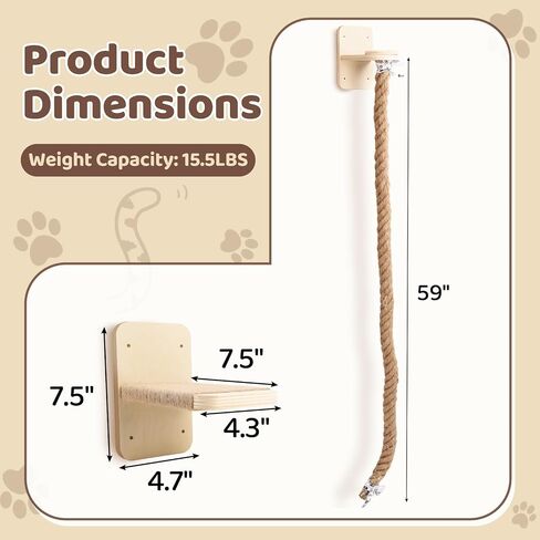 Cat Climbing Wall, Wall Mounted Cat Ladder, Cats Climbings Pole with 59in Climbing Rope, Larger and Wider Base Cats Ladder for Walls with Scratching Post (2m/78.7in Long) in Saudi Arabia
