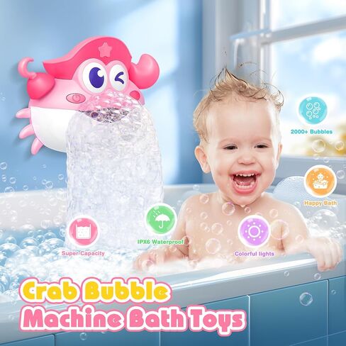 Bath Toys,Light Up Crab Bath Bubble Maker Bathroom Toys for Kids Ages 1-3 4-8,Bath Bubble Machine with Colourful Light Toddler Bathub Toy Great Birthday Gifts for Kids in Saudi Arabia