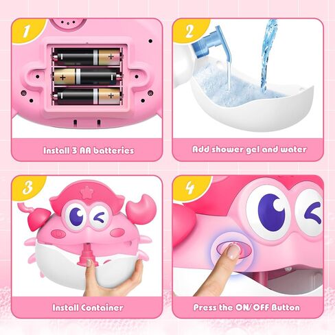 Bath Toys,Light Up Crab Bath Bubble Maker Bathroom Toys for Kids Ages 1-3 4-8,Bath Bubble Machine with Colourful Light Toddler Bathub Toy Great Birthday Gifts for Kids in Saudi Arabia