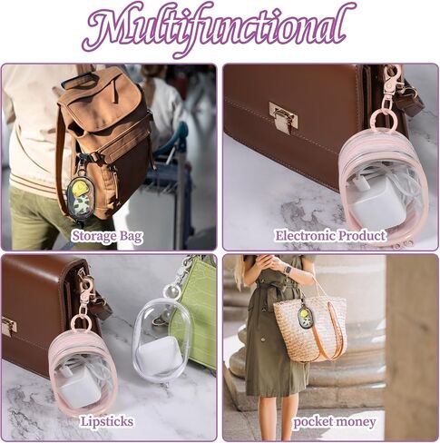 4 أجهزة كمبيوتر محفوظة حقيبة عرض الشكل مع سلسلة المفاتيح المحمولة Clear Ceych Ceychain Mini Doll Pouch Casing Case Bages Chkins Charms Hanging Blind Box Organizer Box for Combolbles Doll in Saudi Arabia