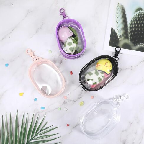 4 أجهزة كمبيوتر محفوظة حقيبة عرض الشكل مع سلسلة المفاتيح المحمولة Clear Ceych Ceychain Mini Doll Pouch Casing Case Bages Chkins Charms Hanging Blind Box Organizer Box for Combolbles Doll in Saudi Arabia