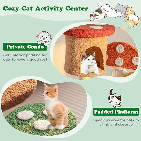 PETSITE Mushroom Cat Tree, 40.5 Inches Tall Multi-Level Cat Tower with Natural Sisal Scratching Posts & Boards, Cat Condo and Teasing Spring Ball, Cute Cat Tree Tower for Indoor Cats Large Adult in Kuwait