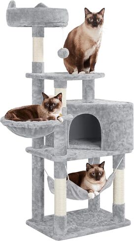 Yaheetech Multi-Level Cat Tree Condo Furniture 54.5", with Large Perch, 2.8'' Sisal Scratching Posts, Hammock, Basket, Fuzzy Ball, Stable Cat Tower Play Center Cat House in Saudi Arabia