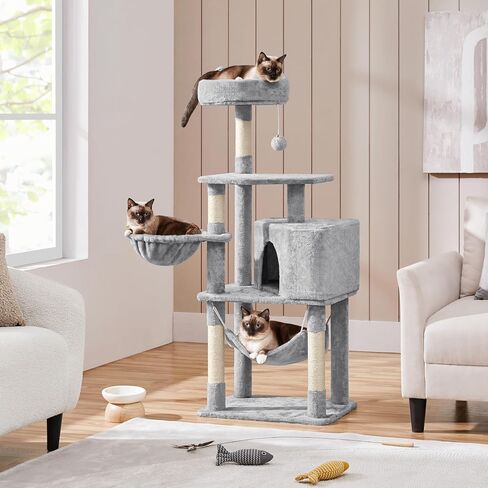 Yaheetech Multi-Level Cat Tree Condo Furniture 54.5", with Large Perch, 2.8'' Sisal Scratching Posts, Hammock, Basket, Fuzzy Ball, Stable Cat Tower Play Center Cat House in Saudi Arabia