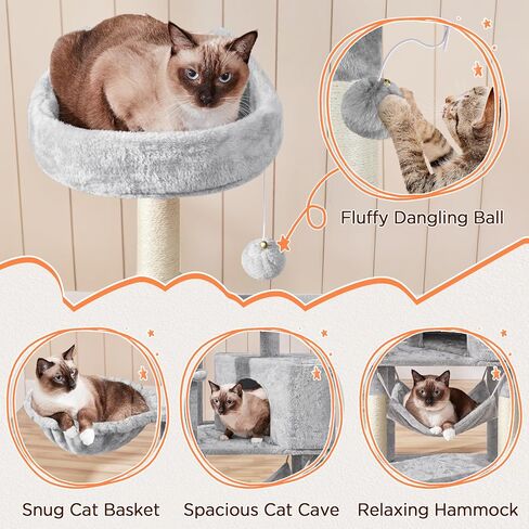 Yaheetech Multi-Level Cat Tree Condo Furniture 54.5", with Large Perch, 2.8'' Sisal Scratching Posts, Hammock, Basket, Fuzzy Ball, Stable Cat Tower Play Center Cat House in Saudi Arabia