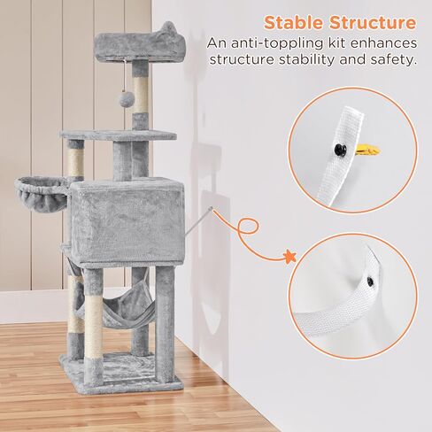 Yaheetech Multi-Level Cat Tree Condo Furniture 54.5", with Large Perch, 2.8'' Sisal Scratching Posts, Hammock, Basket, Fuzzy Ball, Stable Cat Tower Play Center Cat House in Saudi Arabia