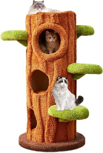 54.7'' Tall Modern Wood Cat Tree with 3 Level House, Luxury Cat Tower for Home Decoration, Large Cat Condo for Multi-Cat Families in Saudi Arabia
