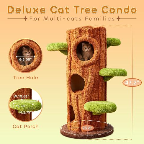 54.7'' Tall Modern Wood Cat Tree with 3 Level House, Luxury Cat Tower for Home Decoration, Large Cat Condo for Multi-Cat Families in Saudi Arabia