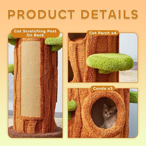 54.7'' Tall Modern Wood Cat Tree with 3 Level House, Luxury Cat Tower for Home Decoration, Large Cat Condo for Multi-Cat Families in Saudi Arabia