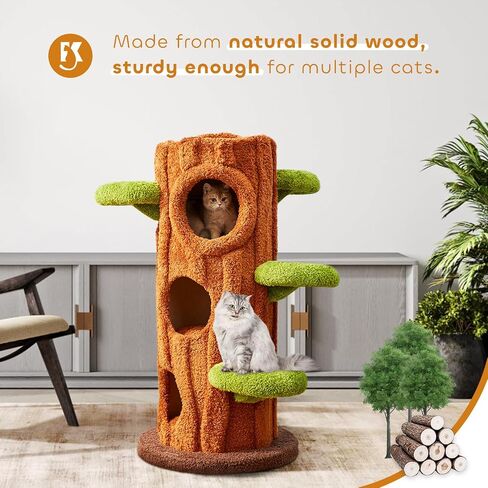 54.7'' Tall Modern Wood Cat Tree with 3 Level House, Luxury Cat Tower for Home Decoration, Large Cat Condo for Multi-Cat Families in Saudi Arabia