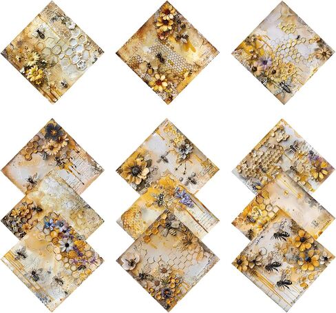 PAD PAD PAD 6x6 ، 24 ورقة من زهرة ونحل أوراق قصاصات من جانب واحد ، Gold Spring موضوع البطاقة 160GSM ورقة الحرف الزخرفية ل DIY الصورة ألبوم الخلفية 12 التصاميم in Kuwait