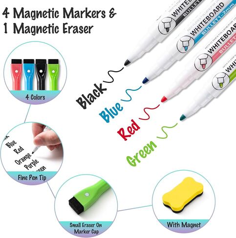 2-Pack Magnetic Dry Erase Board Sheet for Refrigerator, 12"x8" Erasable Fridge Whiteboard with 4 Markers & 1 Eraser, Small Flexible Magnet Blank Notepad for Home Kitchen Organizer Planner to-Do List in Saudi Arabia