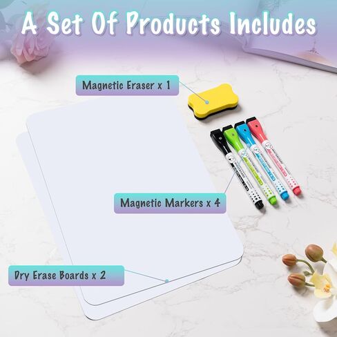 2-Pack Magnetic Dry Erase Board Sheet for Refrigerator, 12"x8" Erasable Fridge Whiteboard with 4 Markers & 1 Eraser, Small Flexible Magnet Blank Notepad for Home Kitchen Organizer Planner to-Do List in Saudi Arabia