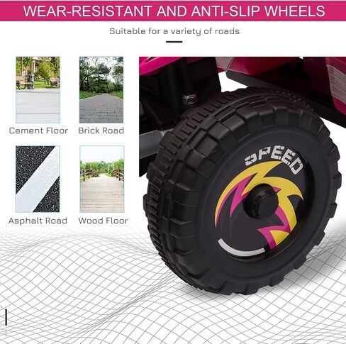 ركوب AOSOM 6V Kids ATV 4-WHEELER على السيارة ، مركبة بطارية رباعية تعمل بالبطارية مع التبديل الأمامي/العكسي لمدة 18-36 شهرًا من الأطفال الصغار ، الوردي in Kuwait