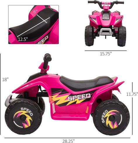 ركوب AOSOM 6V Kids ATV 4-WHEELER على السيارة ، مركبة بطارية رباعية تعمل بالبطارية مع التبديل الأمامي/العكسي لمدة 18-36 شهرًا من الأطفال الصغار ، الوردي in Kuwait