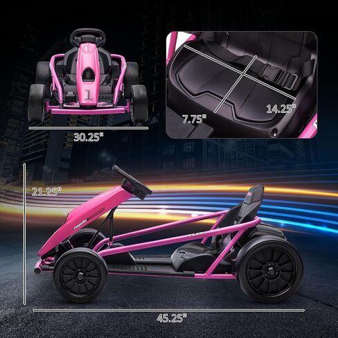 Aosom 24V 8.1 MPH Electric Go Kart, Drifting Car Battery Powered Ride on Toy Outdoor with Slow Start, Music, Horn Honking and Safety Belt, for 8-12 Years Old, Pink in Saudi Arabia