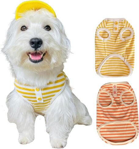 2 Pack Dog Clothes Shirts, Summer T-Shirts Striped Soft Lightweight Outfits for Cats & Puppy Boys & Girl XS in Saudi Arabia