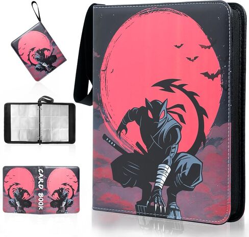 Card Binder with 4 Pockets, 50 Removable Sleeves for 400 Cards, Zippered Storage Album for Trading Cards, Sports, and Game Cards Collection Organizer Supply -Sakura Cat in Saudi Arabia