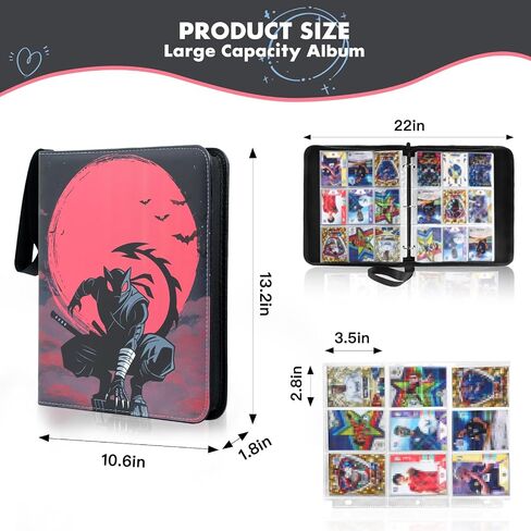 Card Binder with 4 Pockets, 50 Removable Sleeves for 400 Cards, Zippered Storage Album for Trading Cards, Sports, and Game Cards Collection Organizer Supply -Sakura Cat in Saudi Arabia