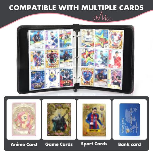 Card Binder with 4 Pockets, 50 Removable Sleeves for 400 Cards, Zippered Storage Album for Trading Cards, Sports, and Game Cards Collection Organizer Supply -Sakura Cat in Saudi Arabia