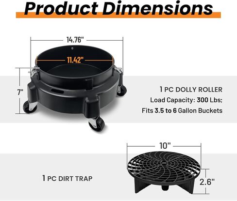 دلو دوار دوللي 5 عجلات مع صينية أدوات، دوللي طبلة متحركة مع مجموعة أدوات غسيل السيارات لمصيدة الأوساخ الإعصار، لوازم تفصيل تلقائية دلو مسطح مع عجلات للمرآب والمنزل in Kuwait