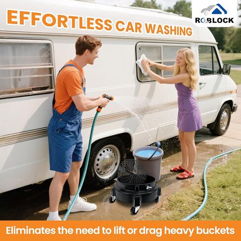 دلو دوار دوللي 5 عجلات مع صينية أدوات، دوللي طبلة متحركة مع مجموعة أدوات غسيل السيارات لمصيدة الأوساخ الإعصار، لوازم تفصيل تلقائية دلو مسطح مع عجلات للمرآب والمنزل in Kuwait