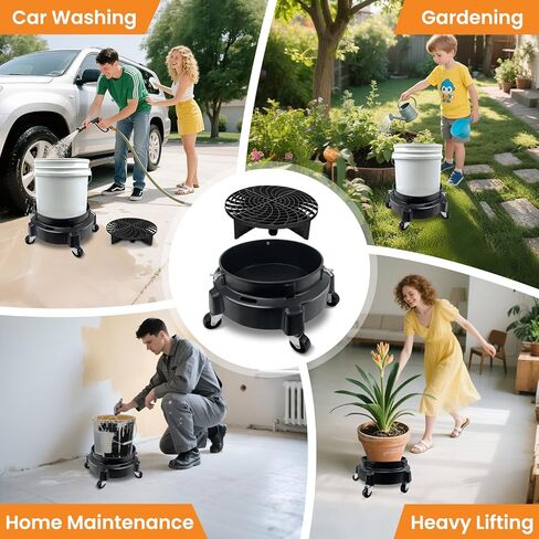 دلو دوار دوللي 5 عجلات مع صينية أدوات، دوللي طبلة متحركة مع مجموعة أدوات غسيل السيارات لمصيدة الأوساخ الإعصار، لوازم تفصيل تلقائية دلو مسطح مع عجلات للمرآب والمنزل in Kuwait