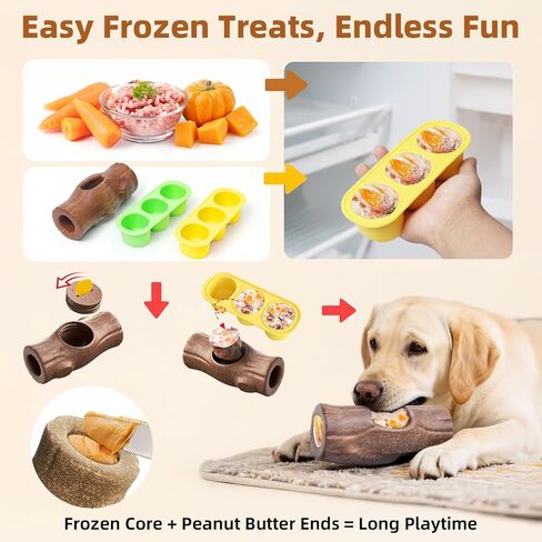 Interactive Dog Toy with Frozen Treat Molds and Peanut Butter Grooves, Durable Dog Puzzle Toy for Medium to Large Dogs, Enrichment Chew Toy, BPA & PVC-Free, Dark Brown in Kuwait